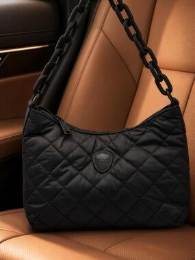 Quilted Black Shoulder Bag with Chunky Chain Strap